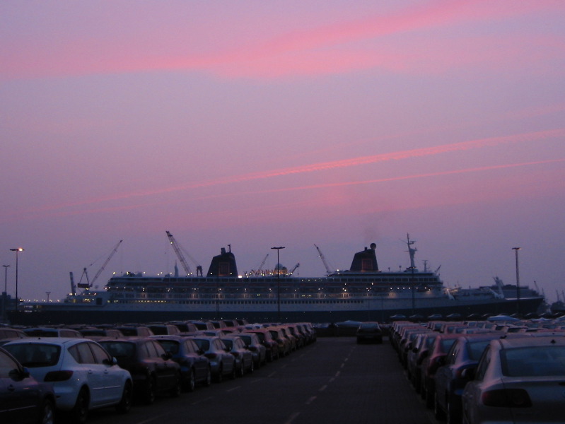 From far away, across a parking lot for imported cars: The Norway's full length