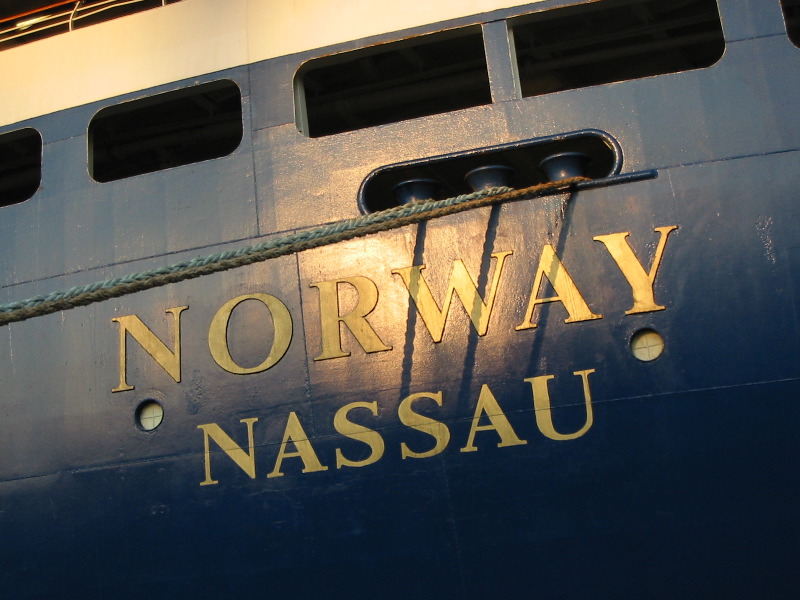 Aft nameplate lit by sunlight.