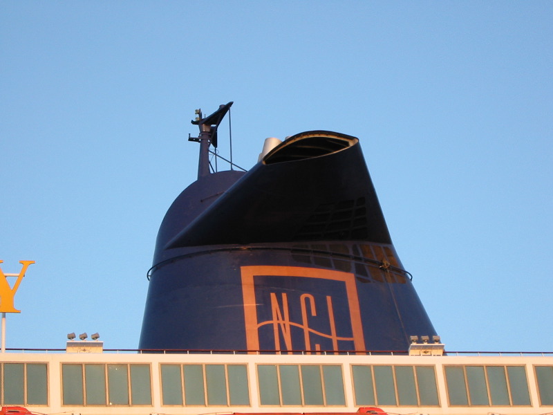 The aft funnel with the telegraph antenna.